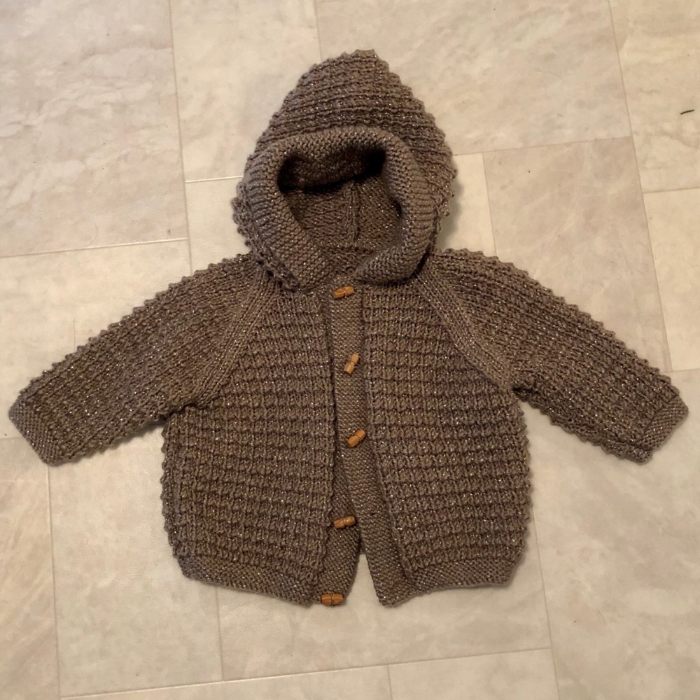 Sparkle sweater cardigan with hood.